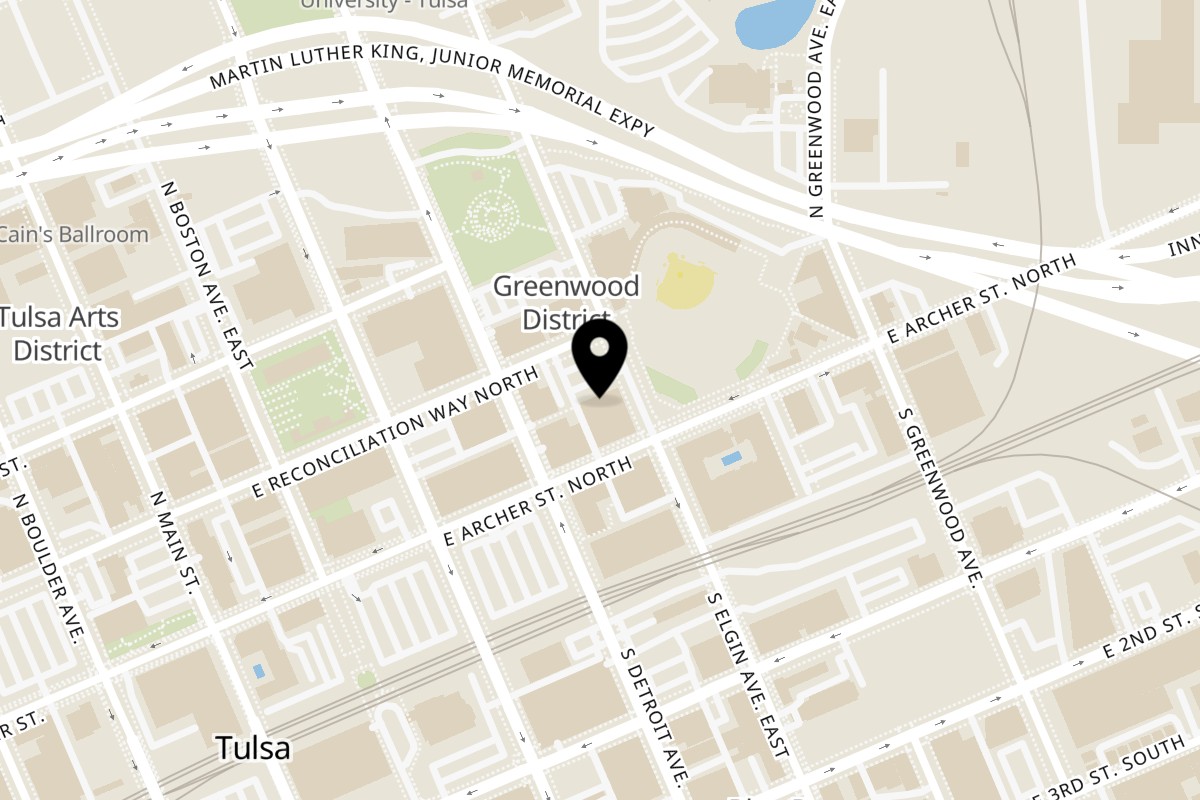 Map showing the location of Noche Woodfired Grill & Agave Bar on 110 N Elgin Ave Ste 140 in Tulsa